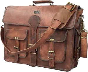 Classic Elegance:- Handmade Leather Travel Messenger Bag for Men and Women (Available in 3 sizes 14" , 16" and 18") (Assorted Colors) - Vintage Leather Satchel Bag - Vintage Leather Office And College Messenger Bag