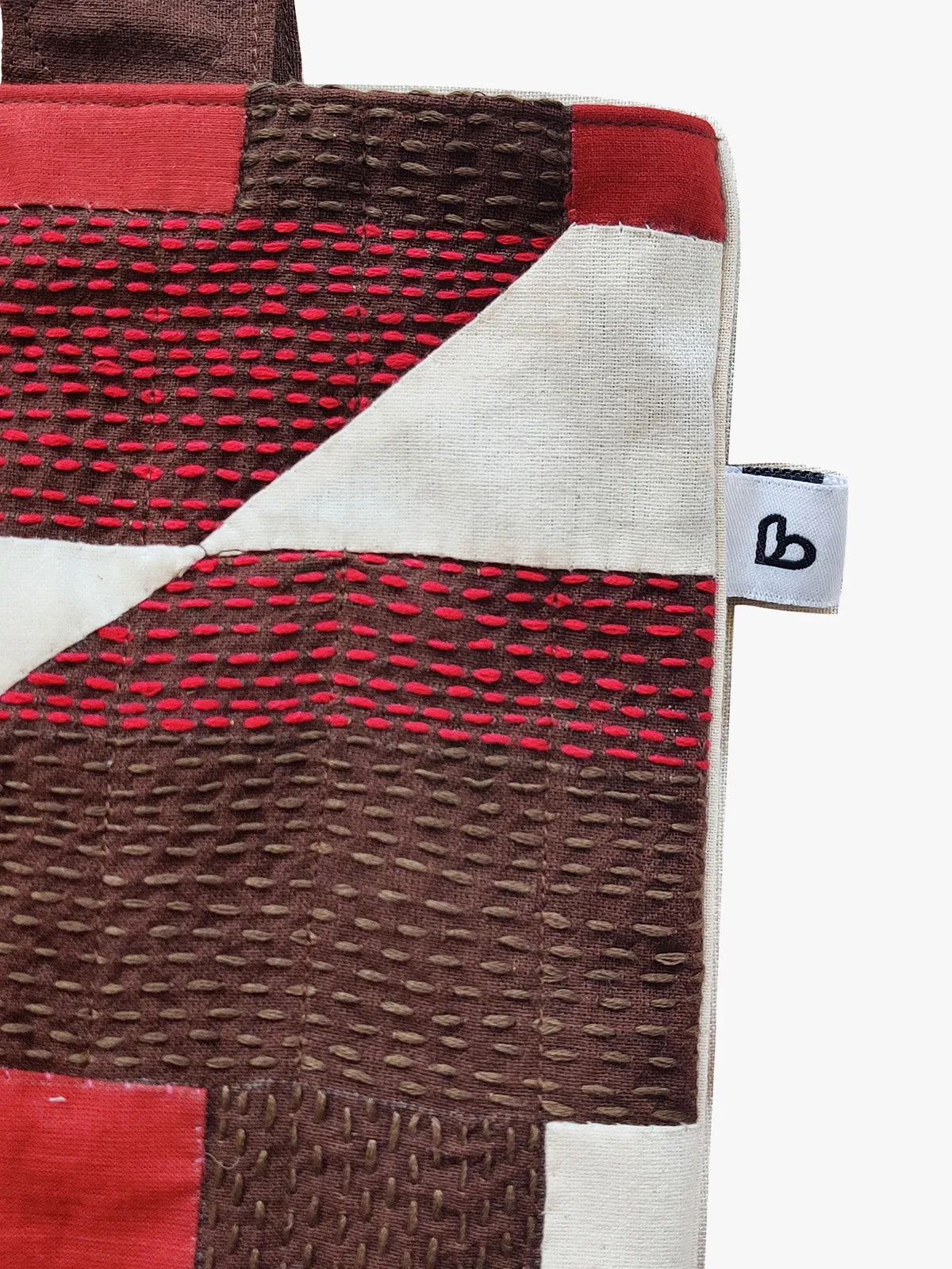 Cotton With Applique And Sujani Work Red Tote Bag