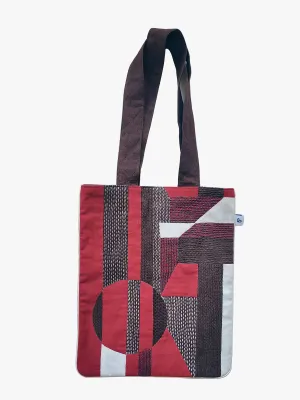 Cotton With Applique And Sujani Work Red Tote Bag
