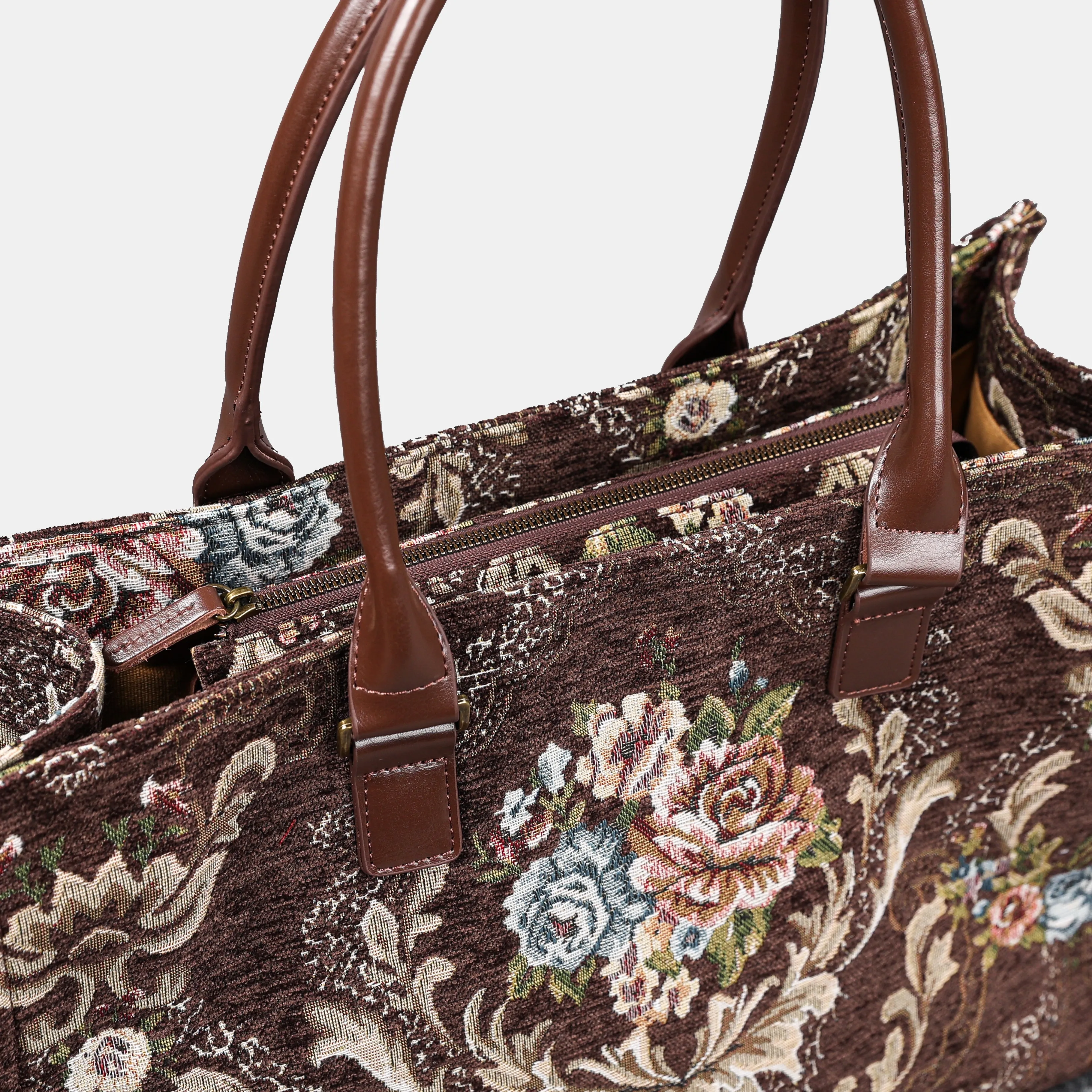 Floral Brown Laptop Work Tote