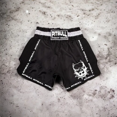 Pitbull Kids Retro Muay Thai Shorts - Black/White