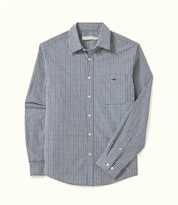 R.M. Willams Classic Poplin Navy LS Check Shirt